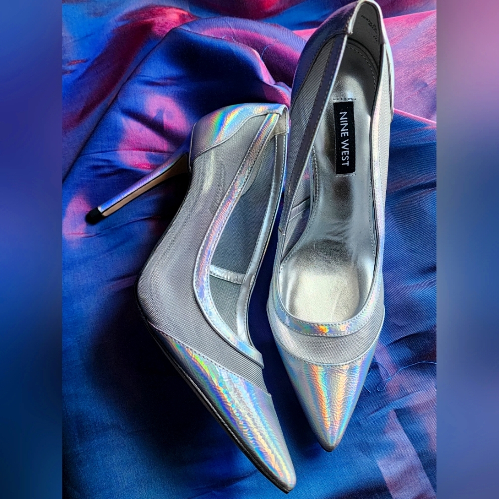 Nine West Iridescent Silver Heels